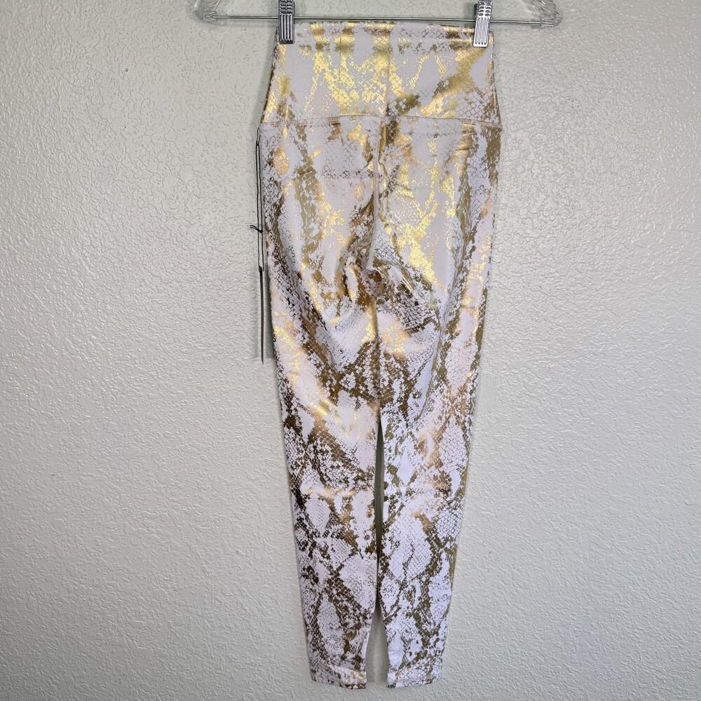Carbon38 Leggings Womens XS Metallic Snake Print High Rise Ankle White Gold NEW - Picture 2 of 10